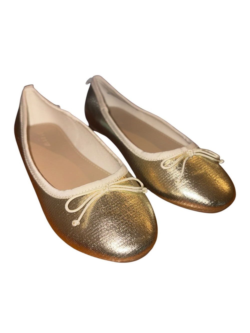 J.Crew Girls Metallic Gold Ballet Flats Bow Round Toe Girls Size 3